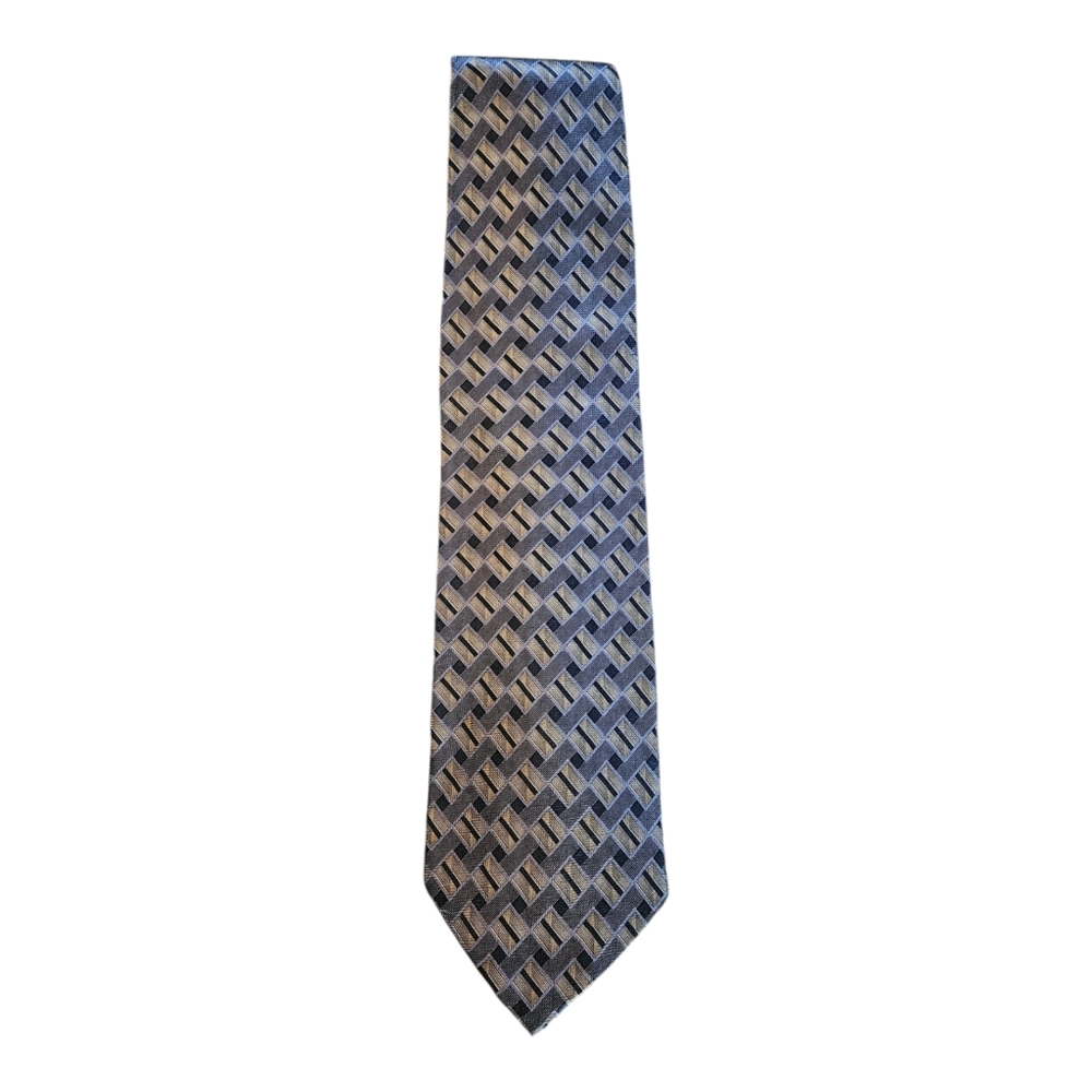 Louis Roth Blue & Gold Geometric Hand Made 100% Silk Tie